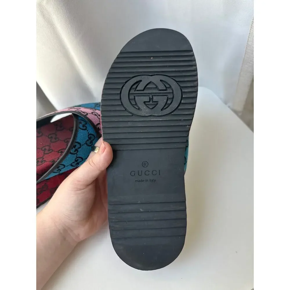 Gucci (EUR 41/US 10) GG Monogram Platform Slide Sandals - Red Logo Designer